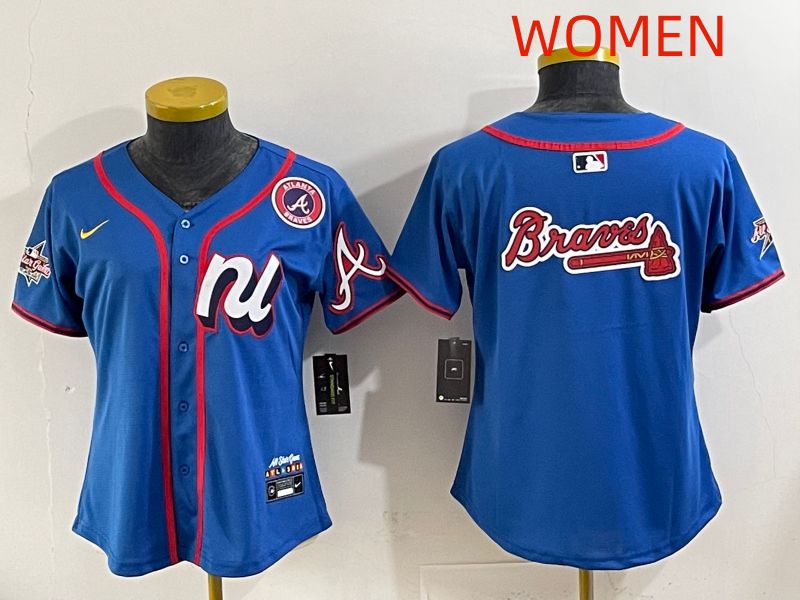 Women 2025 Atlanta Braves Blank Blue All star Nike MLB Jersey style 04